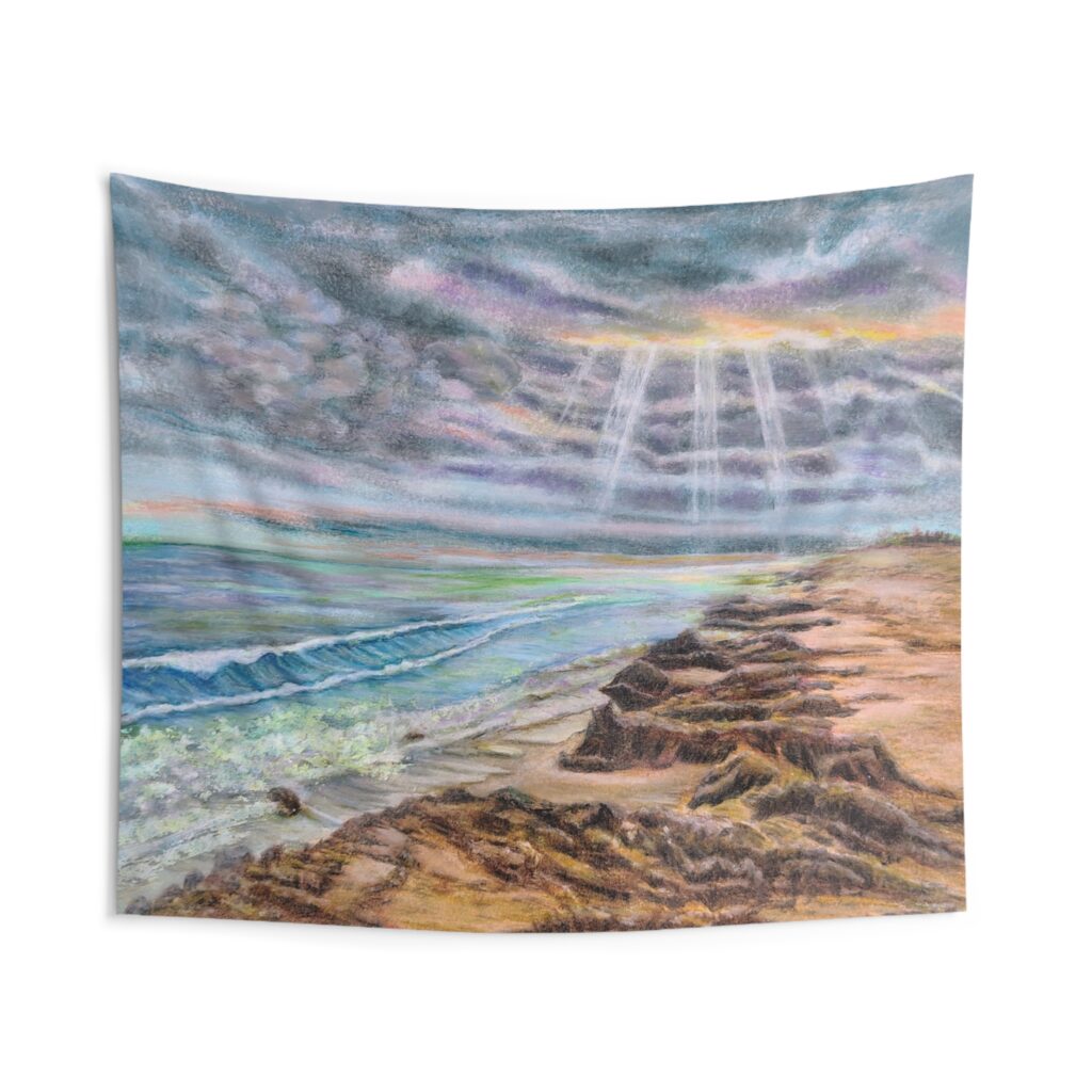 Rocky Coast Sunbeams Indoor Wall Tapestry