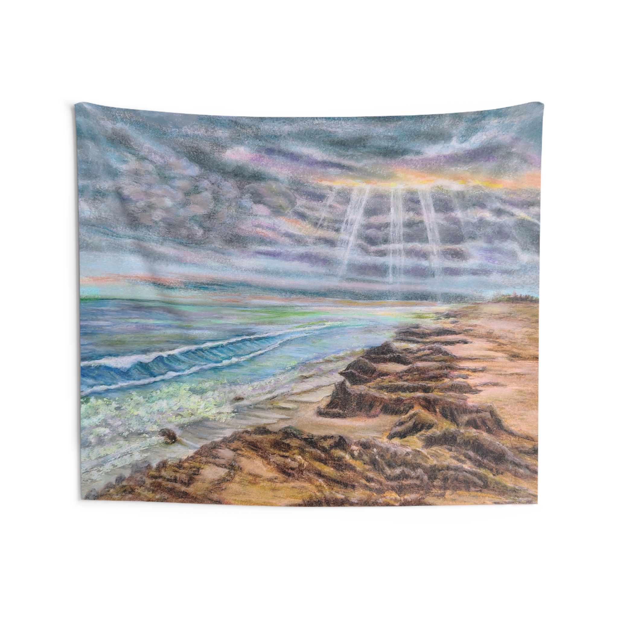 Rocky Coast Sunbeams Indoor Wall Tapestry - Image 4