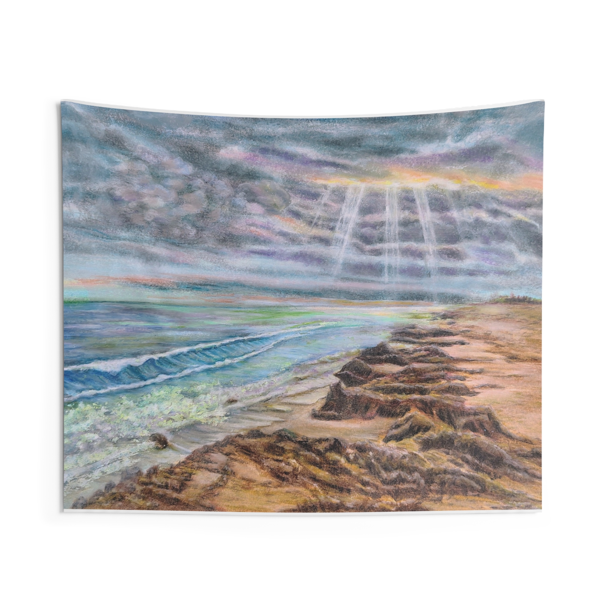 Rocky Coast Sunbeams Indoor Wall Tapestry - Image 3