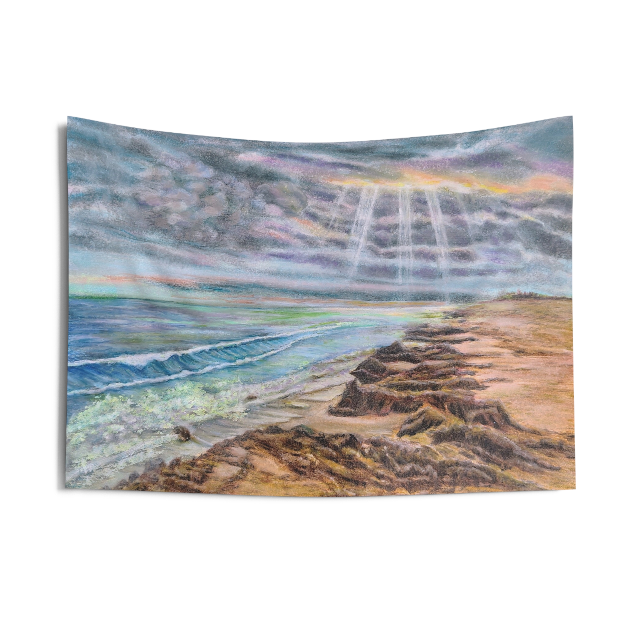 Rocky Coast Sunbeams Indoor Wall Tapestry - Image 2