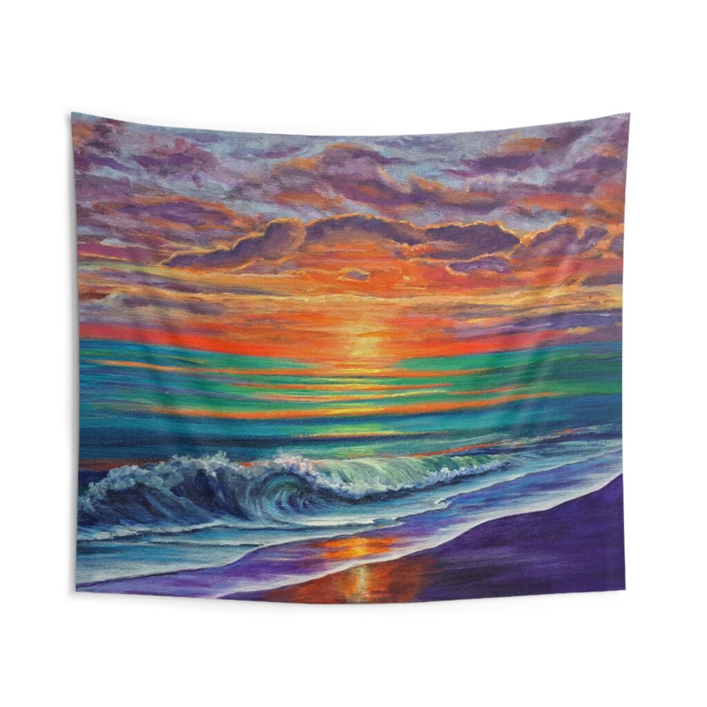 Colorful Ocean Sunset Seascape Indoor Wall Tapestry